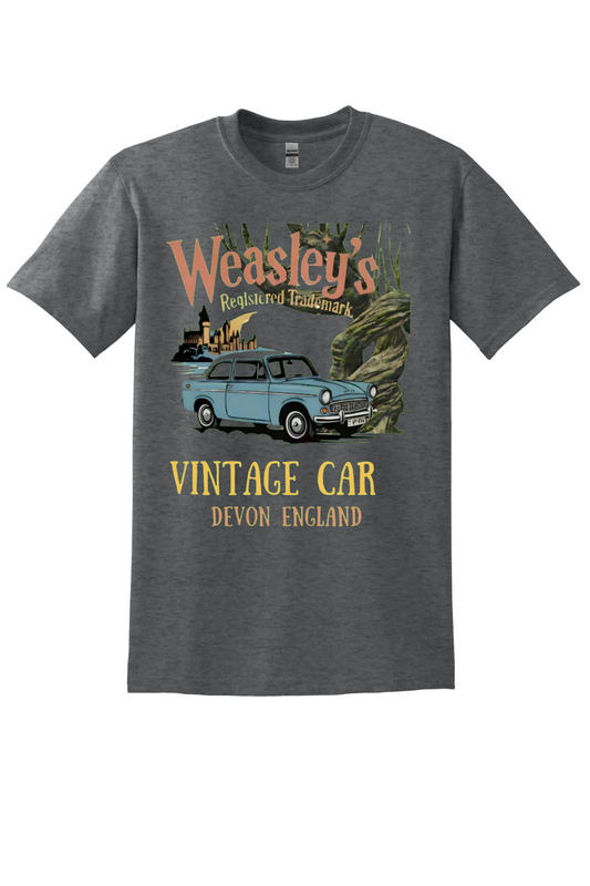 Inspired Weasley Family Vintage Car Graphic Tee | Fantasy-Inspired Unisex Shirt